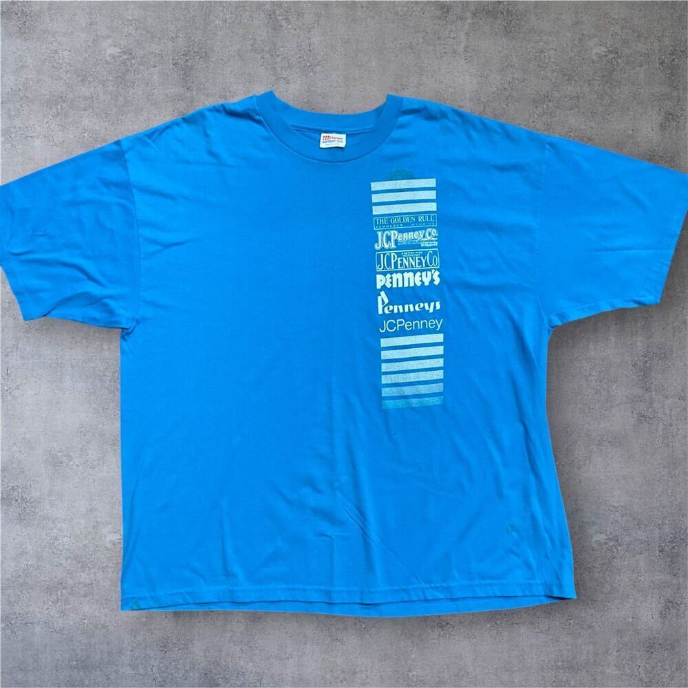 Hanes Vintage Single Stitch Teal JCPennys Multi Logo Graphic Tee Men's Size XXL